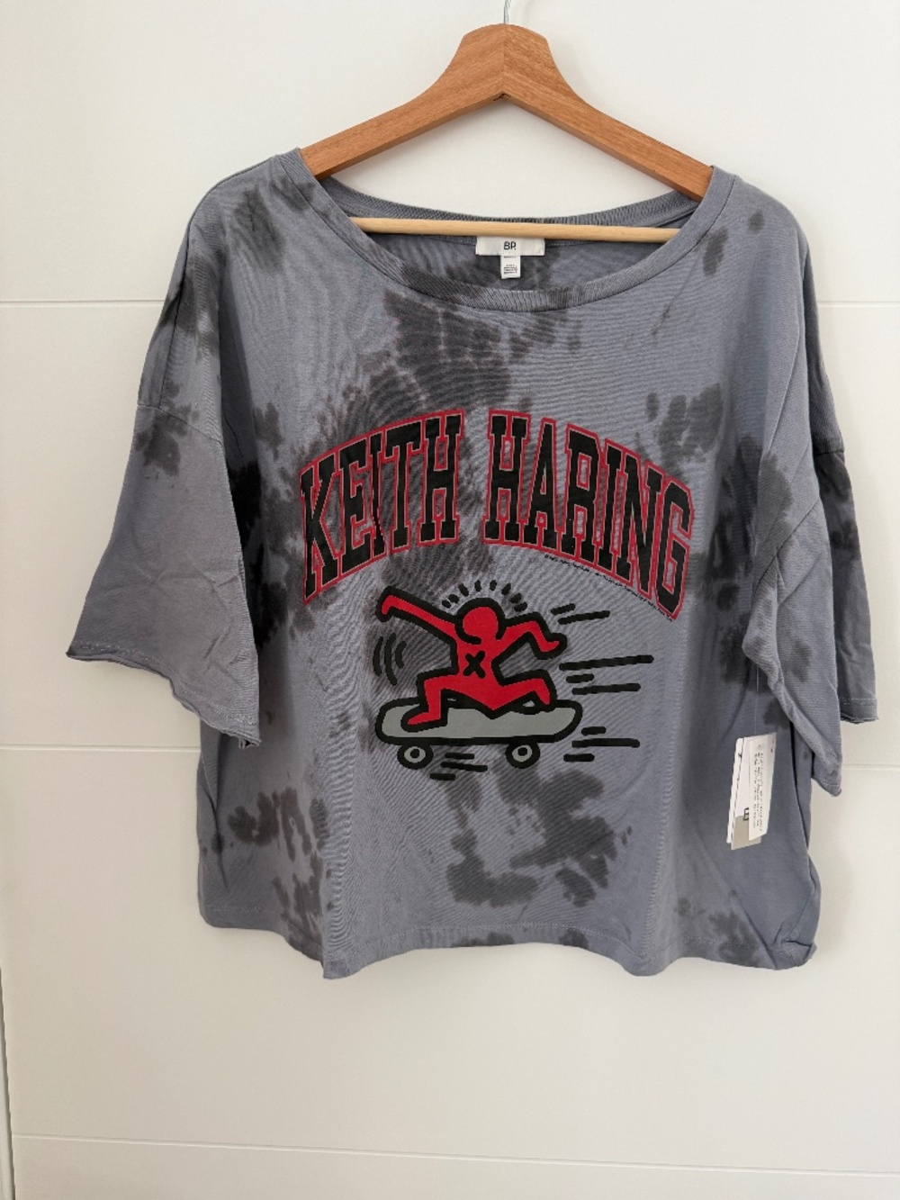 NWT Nordstrom BP Keith Haring Skate Tie Dye Cropped Graphic T-Shirt Grey Large